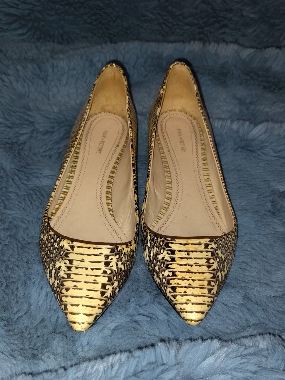 Pour La Victoire Yellow Snakeskin-Print Pointed Flats